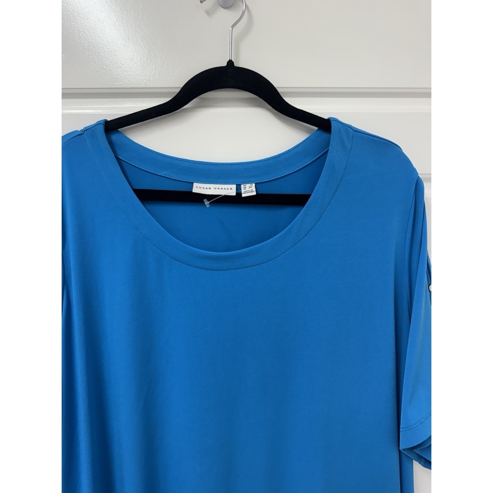 3X Susan Graver Top Blouse Pullover Turquoise Slinky A10